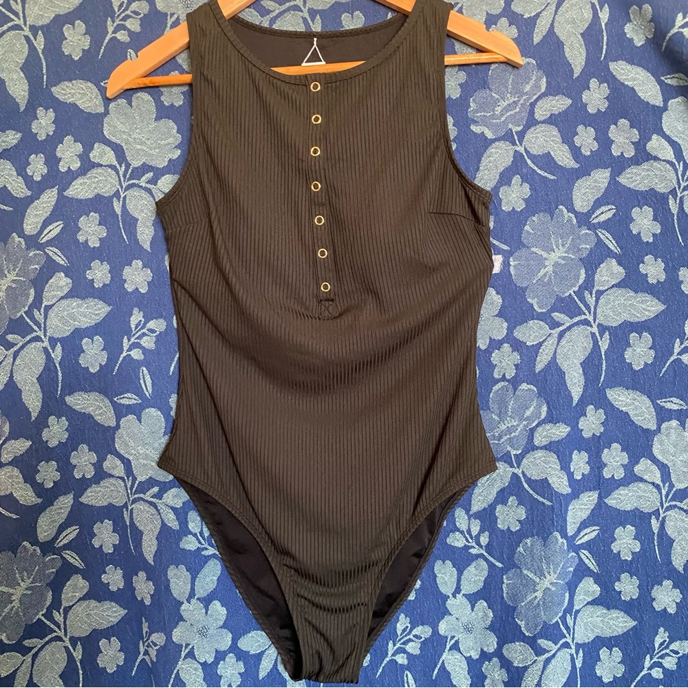 Cupshe Black Ribbed Kids Bodysuit